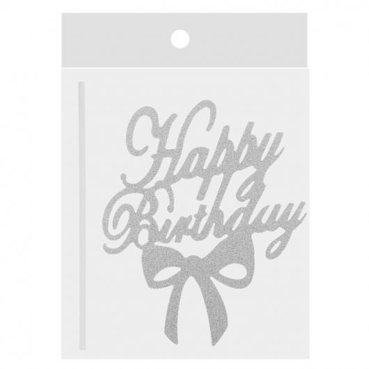 Топпер Happy Birthday с бантом, цвет серебро