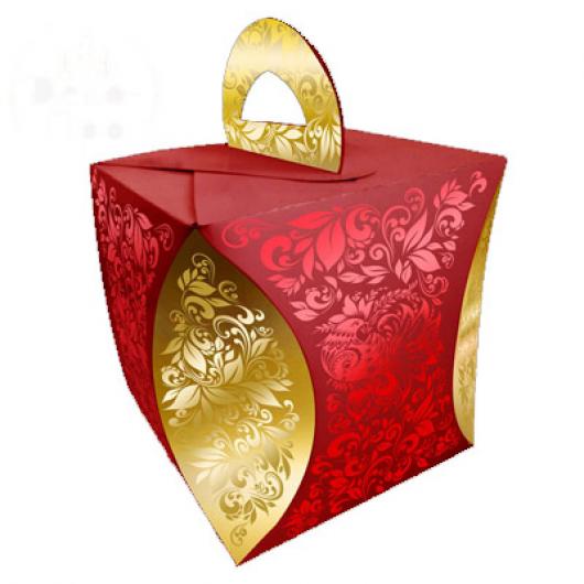 Коробка для кулича d124мм высота 160 мм УЗОР ХОХЛОМЫ красный