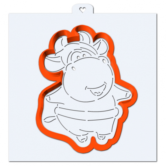 Вырубка с трафаретом Веселый пухлый бычок 9*11 см