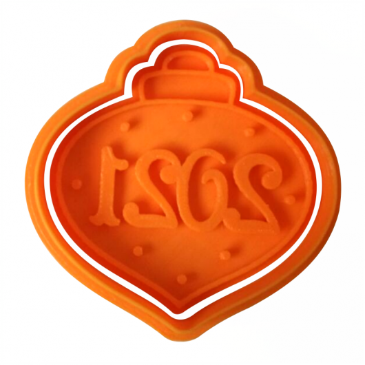 Вырубка с оттиском Елочная игрушка Капля с цифрой 2021 6,5*7 см