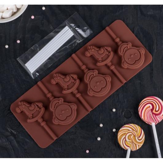 Форма для леденцов и мороженого, 6 ячеек, 24х9,5х1 см 