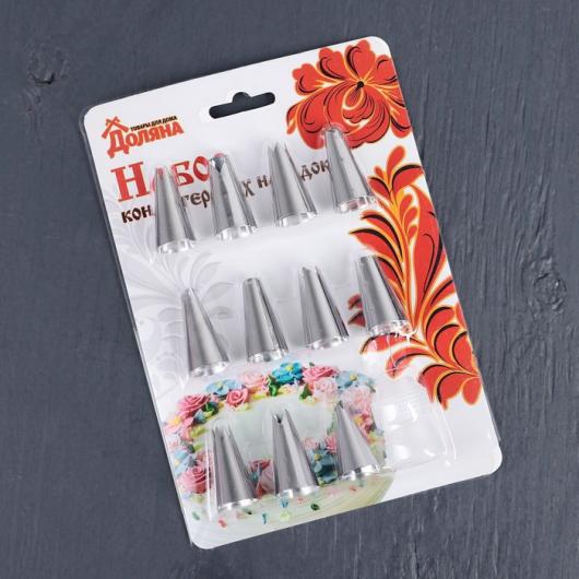 Набор насадок кондитерских Доляна, d=1,8 см, 12 шт, адаптер, форма МИКС