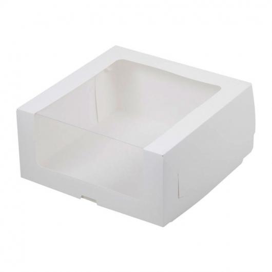 Коробка для торта 22 см*22 см*10 см с окном белая