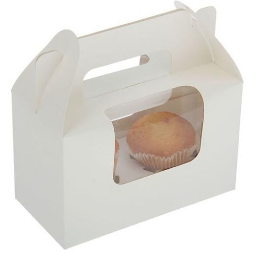 Коробка на 2 капкейка белая домик