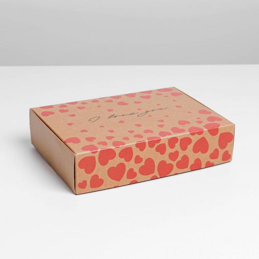 Коробка подарочная складная крафтовая, упаковка, «Сердечки», 21 х 15 х 5 см