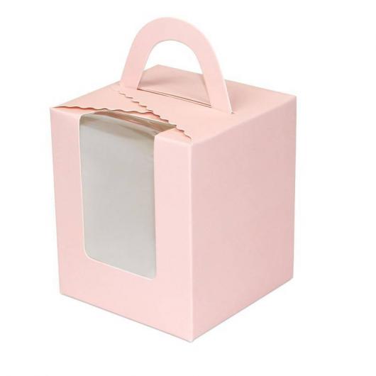 Коробка на 1 капкейк бежевая с окном домик