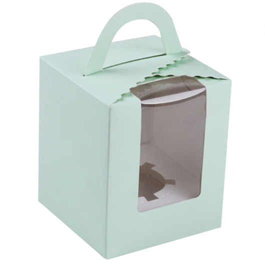 Коробка на 1 капкейк голубая с окном домик