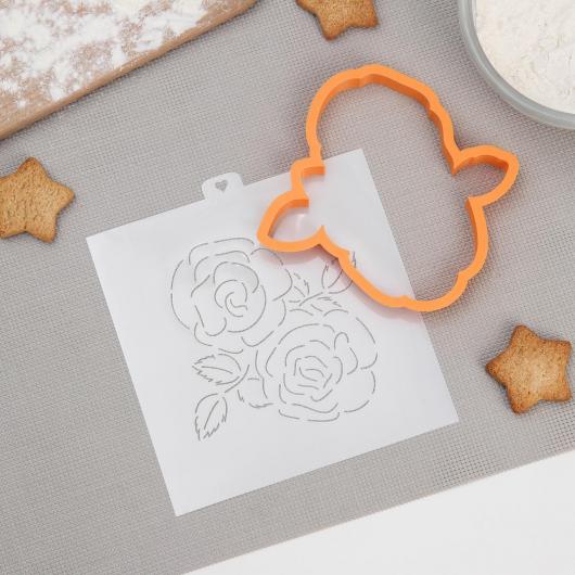 Форма для пряников с трафаретом «Две розы с листиками», 10,3×10,5 см