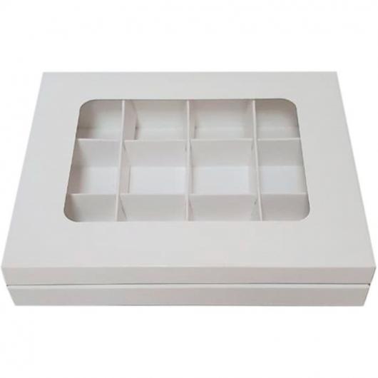 Коробка для конфет белая с окном 20х16,6х3,7см (12)