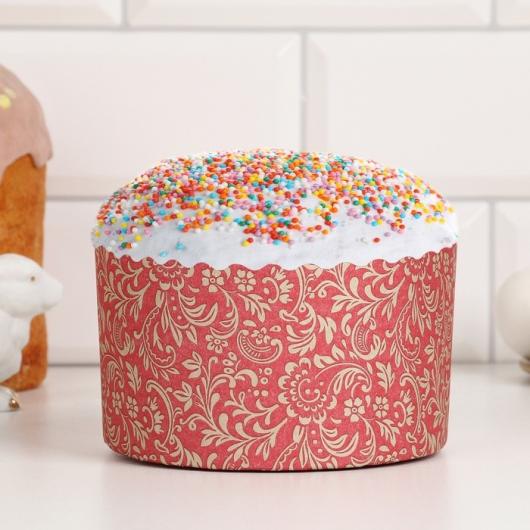 Форма бумажная для кулича d134, h90мм ФЛОРА КРАСНАЯ 500г