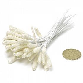 Тычинки для цветов, белые блестки, 0,4*2 см +-